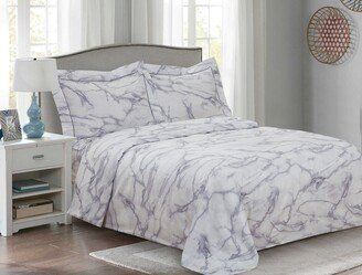 French Marble Pattern, Luxury 200 Thread Count Cotton Percale, White, 6 Piece, Bedding Duvet Cover Set