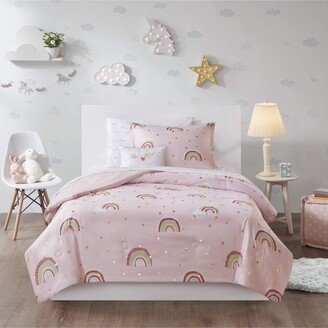 Gracie Mills Kids Alicia Rainbow with Metallic Printed Stars Complete Bed and Sheet Set Twin