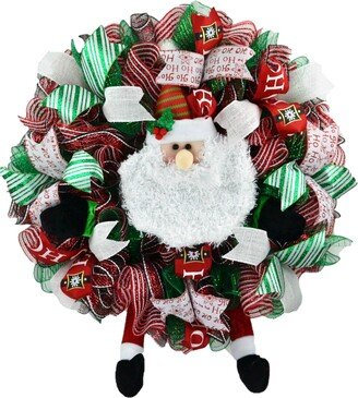 Santa Claus Wreath, Christmas Mesh Outdoor Front Door Wreath; White Red Lime Green Black