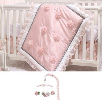 The Arianna 4 Piece Baby Nursery Crib Bedding Set, Quilt, Crib Sheet, Crib Skirt, and Crib Mobile - Pink/white/grey