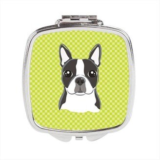 BB1139SCM Lime Checkered Boston Terrier Compact Mirror