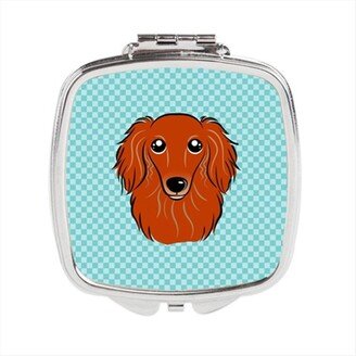 BB1152SCM Checkerboard Blue Longhair Red Dachshund Compact Mirror, 2.75 x 3 x .3 In.