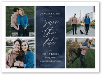 Save The Date Cards: Textured Script Save The Date, Blue, 5X7, Matte, Signature Smooth Cardstock, Square