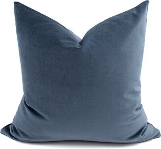 steel Blue Cotton Velvet Pillow Cover - Muted Luxury Throw For Bed, Sofa, Chair Machine Washable Euro Sham in Multiple