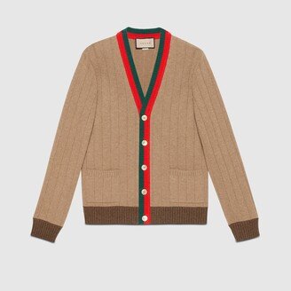 Rib knit camel cardigan with Web