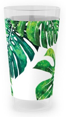 Outdoor Pint Glasses: Monstera Leaves - Green On White Outdoor Pint Glass, Green