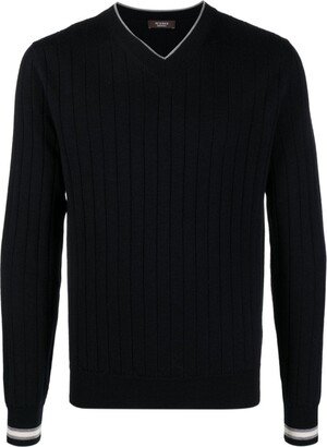 V-neck ribbed-knit virgin-wool jumper