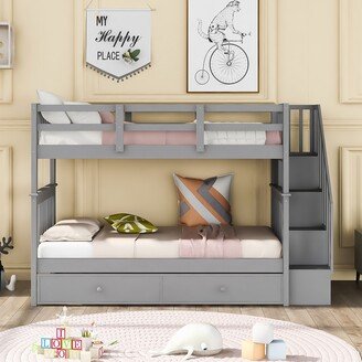 Stairway Solid Wood Twin-Over-Twin Bunk Bed with Trundle