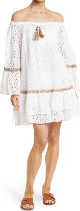 RANEES Off-The-Shoulder Tiered Eyelet Cover-Up Dress