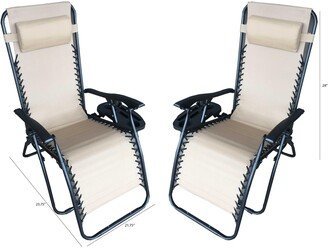 Bellini Home and Gardens Zero Gravity Recliner / Lounger & Cup Holder in Cream Mesh Fabric 2Pk.