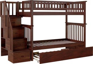 AFI Columbia Staircase Bunk Bed Twin over Twin with Twin Trundle in Walnut