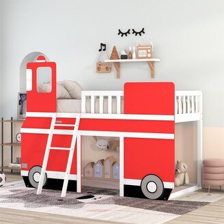 Aoolive Twin Size Bus Shaped Loft Bed with Underbed Storage Space