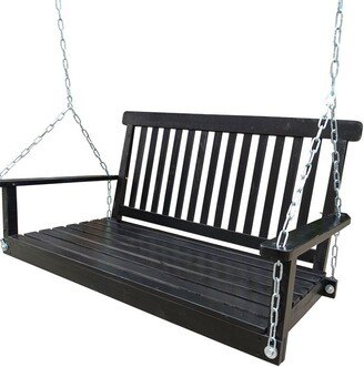 2 Person Wooden Porch Swing with Chains for Outdoor Garden Yard