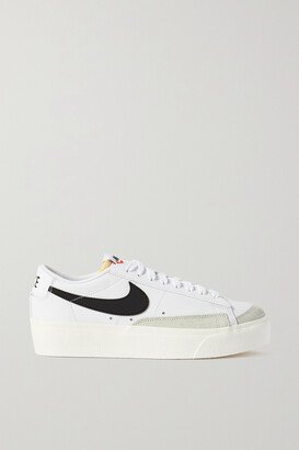 Blazer Suede-trimmed Leather Platform Sneakers - White