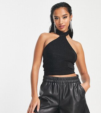 Noisy May Petite halter neck top in black glitter