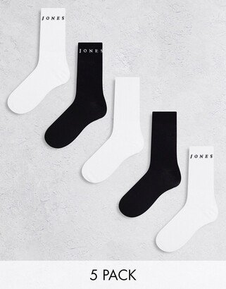 5 pack logo tennis socks in white & black