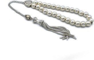 Komboloi, Worry Beads, Silver Tone Chain Tassel, Metal Beads With Shield Shaped Master Bead