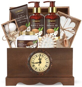 Lovery Vintage-like Clock Box Body Care Gift Set, Coconut Relaxing Home Spa Set, 13 Piece