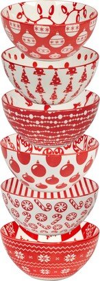 Peppermint Candy 30 oz All Purpose Bowls Set of 6, Service for 6