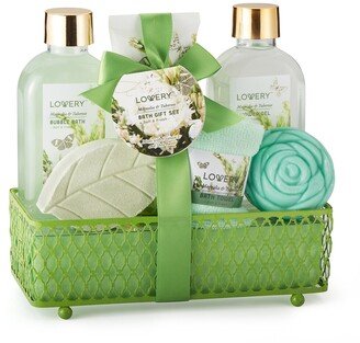 Lovery Home Spa Gift Basket - Magnolia Tuberose Fragrance - 7 pc Bath and Body Set