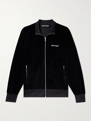 Logo-Embroidered Cotton-Blend Velour Track Jacket-AA