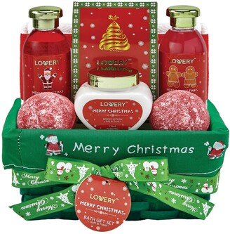 Lovery Strawberry Sandalwood Christmas Gift Set, Bath and Body Care Gift Package, 8 Piece