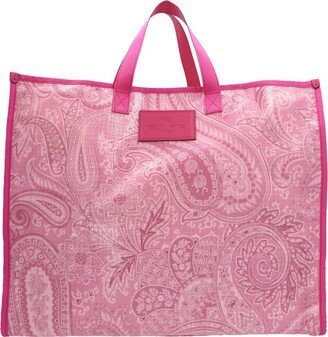 Paisley Printed Logo Patch Tote Bag