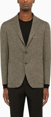 Beige single-breasted jacket herringbone pattern