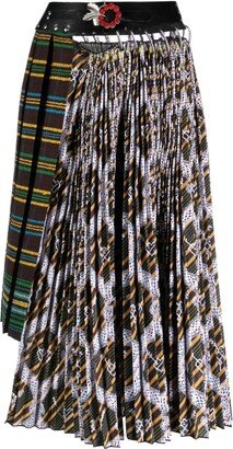 Graphic-Print Asymmetric Pleated Midi Skirt