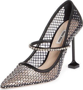 Crystal Embellished Fishnet Pointed Toe Pump