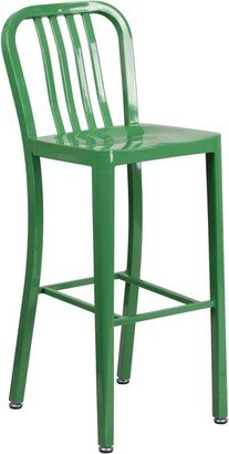 Merrick Lane Santorini 30 Inch Green Galvanized Steel Indoor/Outdoor Counter Bar Stool With Slatted Back And Powder Coated Finish