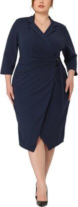 Agnes Orinda Agne Orinda Women' Plu Size 1950 Elegant Retro Cocktail Sheath Midi Dree Navy Blue 2X