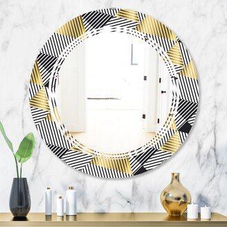 Designart 'Retro Luxury Waves In Gold and Blue VI' Printed Modern Round or Oval Wall Mirror - Triple C