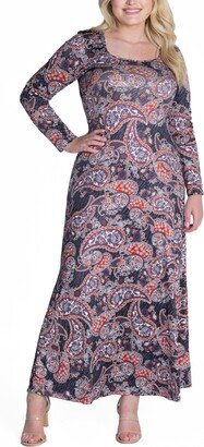 24seven Comfort Apparel Plus Size Long Sleeve A-line Maxi Dress