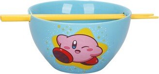 Kirby Blue Ramen Bowl with Logo and Chopsticks