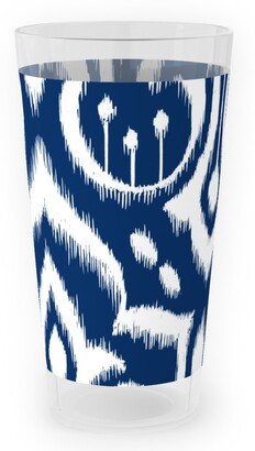 Outdoor Pint Glasses: Ikat Damask - Midnight Navy Outdoor Pint Glass, Blue