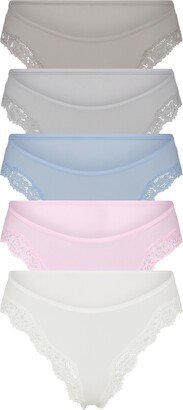 Fits Everybody Assorted 5-Pack Lace Trim Cheeky Tangas