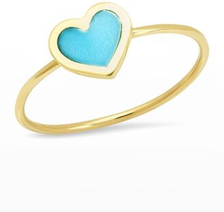 18k Extra Small Inlay Heart Ring, Turquoise, Size 6.5