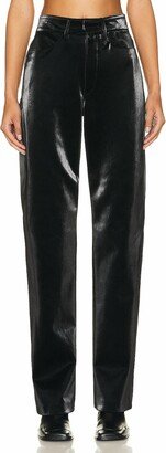 Satin Finish Vegan Leather Straight Leg Pant In Black