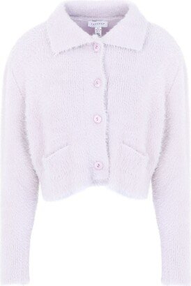 Lilac Knitted Ribbed Polo Cardigan Cardigan Lilac