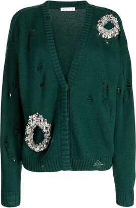 Distressed-Effect Crystal-Embellished Cardigan