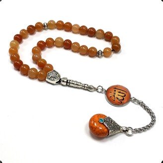 Orange Aventurine Stone & Teardrop Tassel Tesbih, Worry Beads, Prayer Tasbih, Tasbeeh, Misbaha, Subha, Sebha, Rosary | 8mm 33 Beads