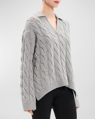 Karenia Wool-Cashmere Collared Cable-Knit Sweater