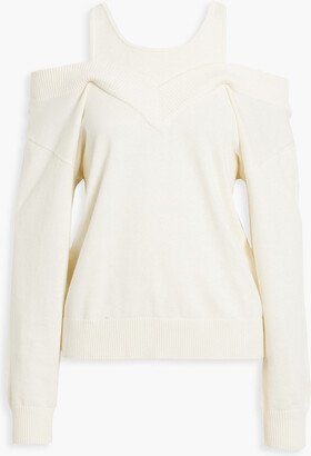 Cold-shoulder cotton and cashmere-blend sweater