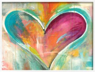 Abstract Colorful Textural Heart Painting White Framed Giclee Texturized Art, 24 x 30