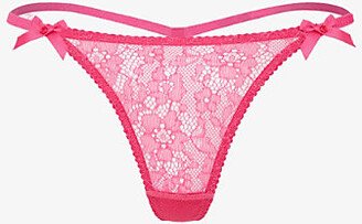 Womens Fuchsia Lorna Bow-trim Lace Thong