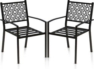 Pyramid Home Decor Black 2-piece Stackable Metal Outdoor Patio Dining Chairs