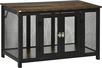 Furniture Style Dog Crate with Openable Top, Big Dog Crate End Table, Puppy Crate for Medium Dogs, Spacious Interior, Pet Kennel, Brown, Black