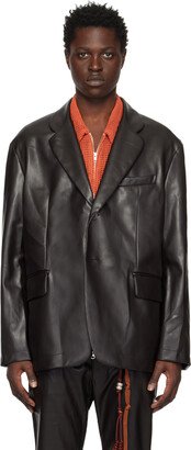 Brown Square Faux-Leather Blazer