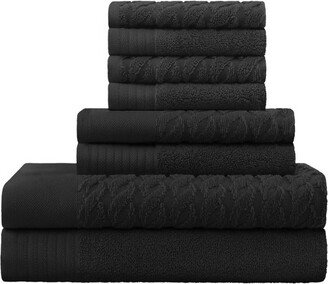 Premium Cotton Solid, Herringbone Jacquard Medium Weight 8-Piece, Bathroom Towel Set, Black - Blue Nile Mills